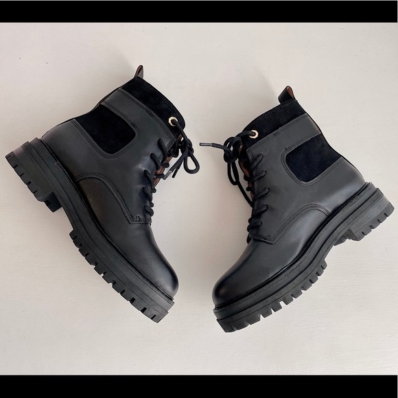 ✨New LOUISE ET CIE Saliha Lace Up Buckle Leather Combat Booties - Picture 5 of 10